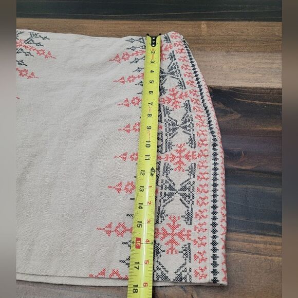 Loft Tan Embroidered Aztec Cotton Linen Mini Pencil Skirt Cross Stitch Size 8 - Picture 8 of 9